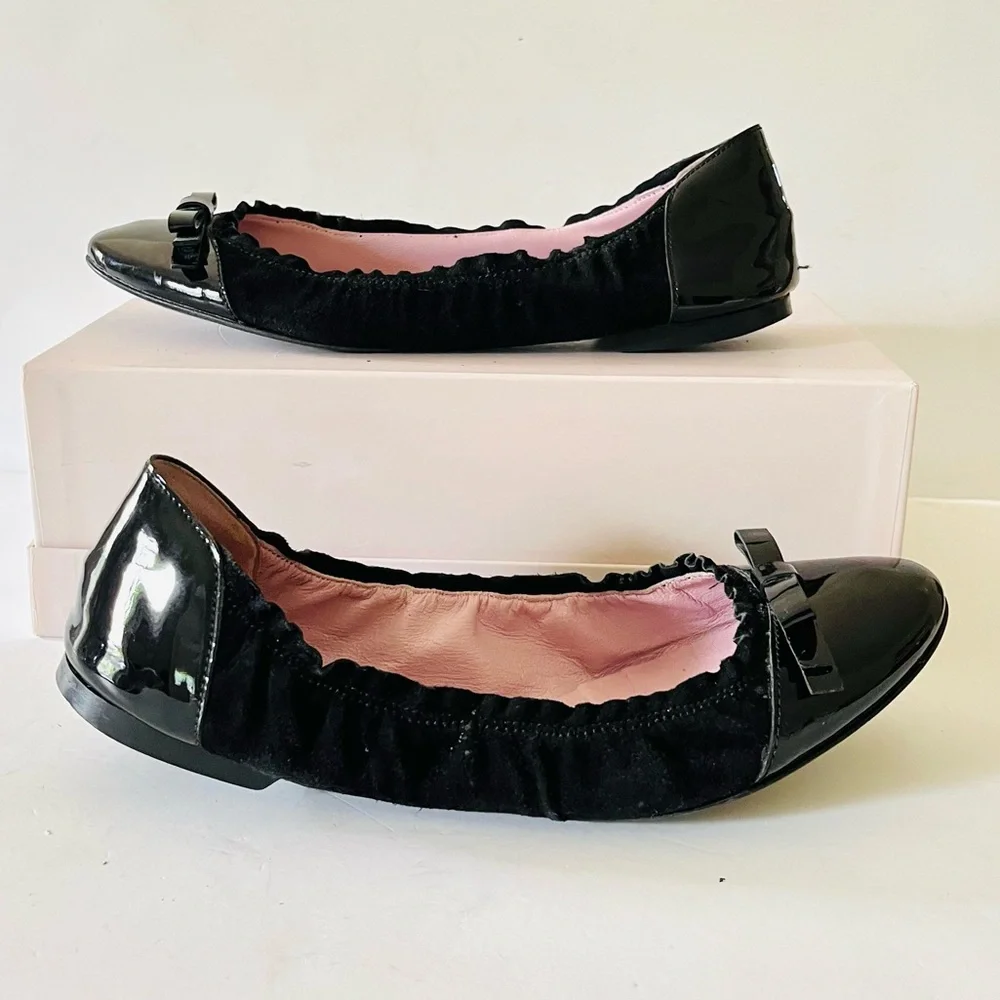 Valentino red black patent and velvet ballet slippers